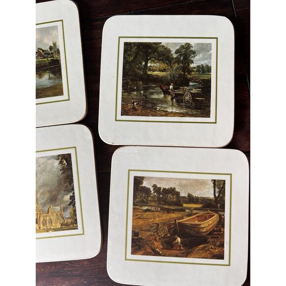 VTG Boxed Set Of 6 Clover Leaf Cork Coasters Floral White Flowers Made In UK EUC - Picture 6 of 9